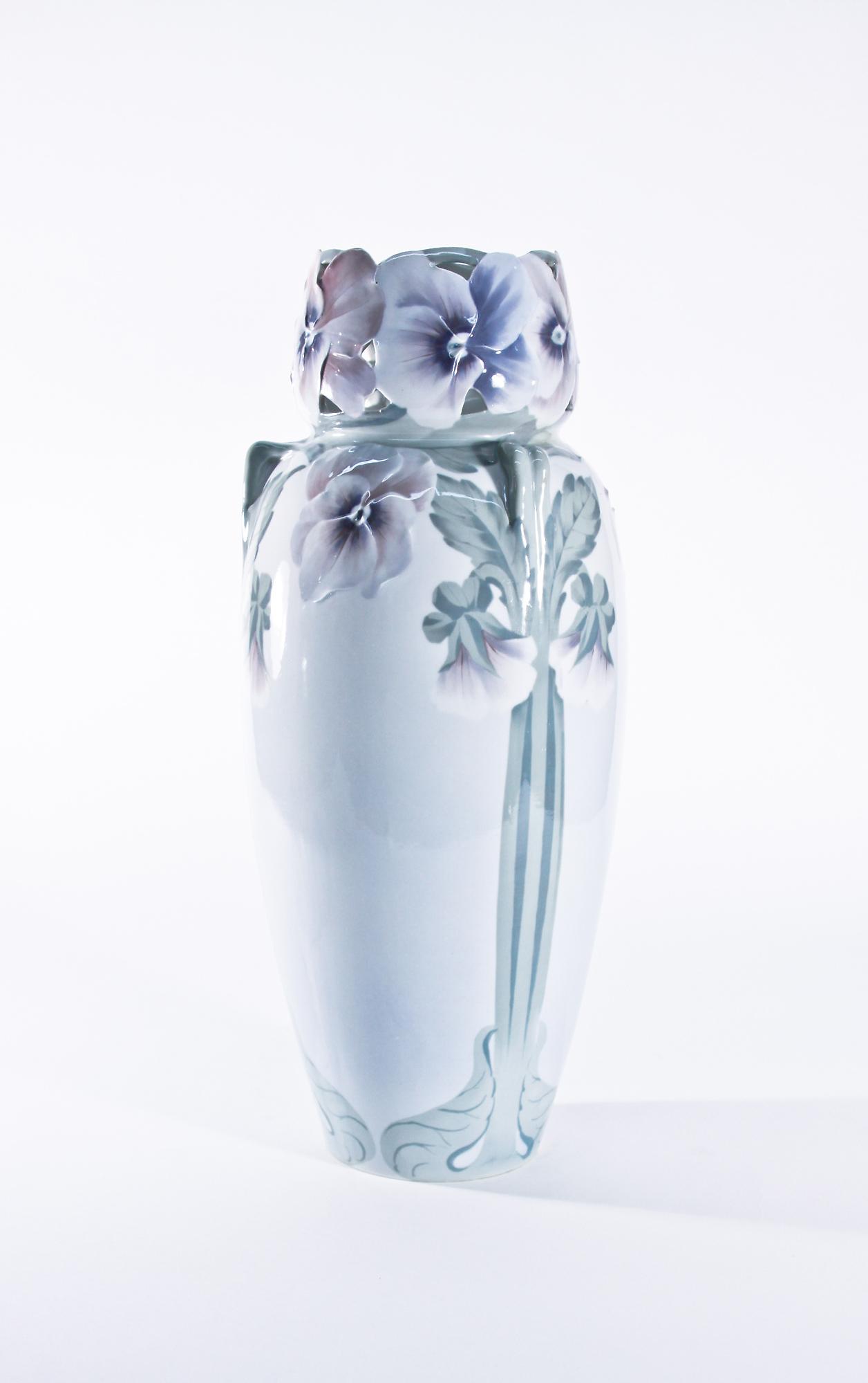 Rorstrand Monumental Vase Modeled with Pansies 1