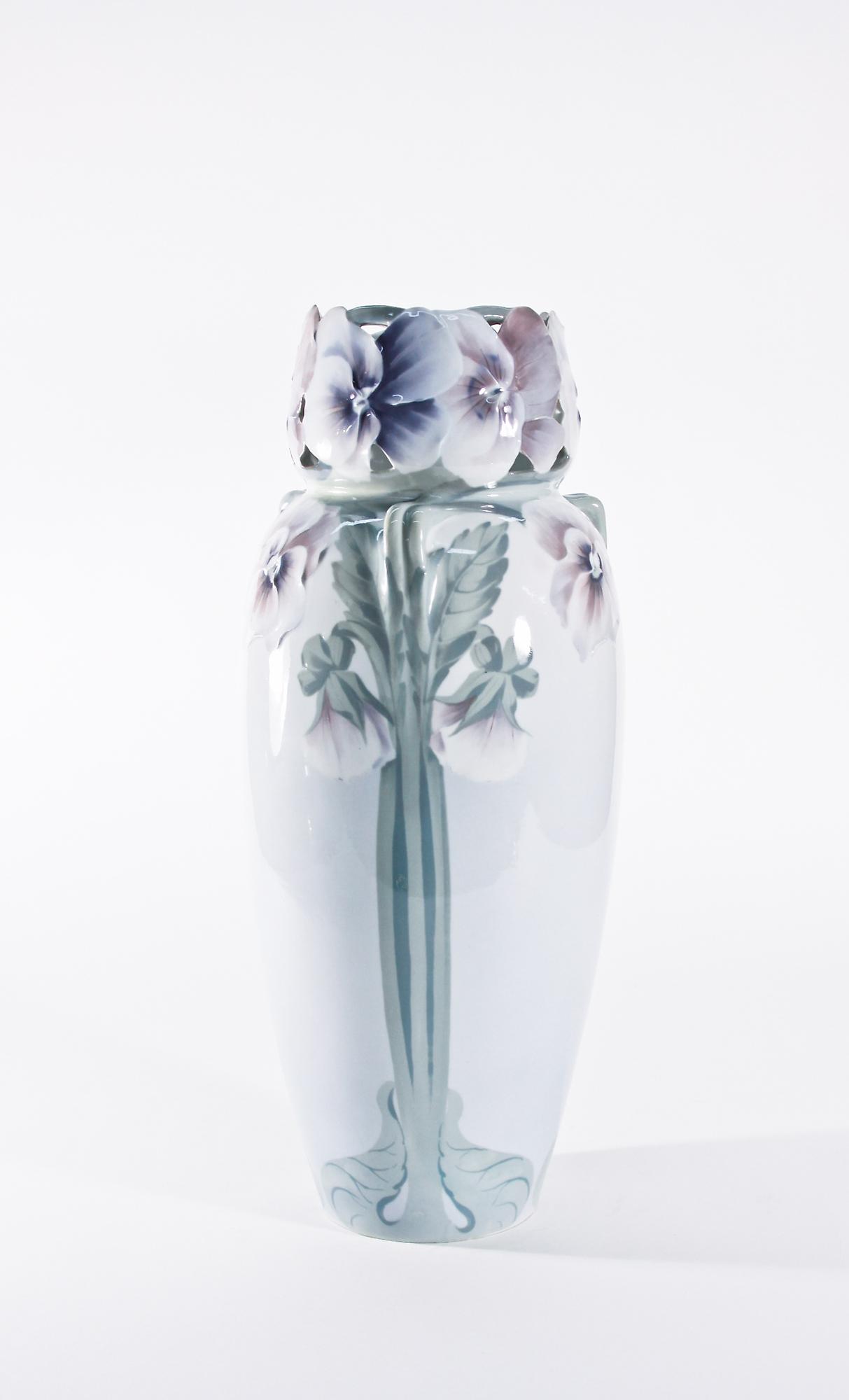Rorstrand Monumental Vase Modeled with Pansies 3