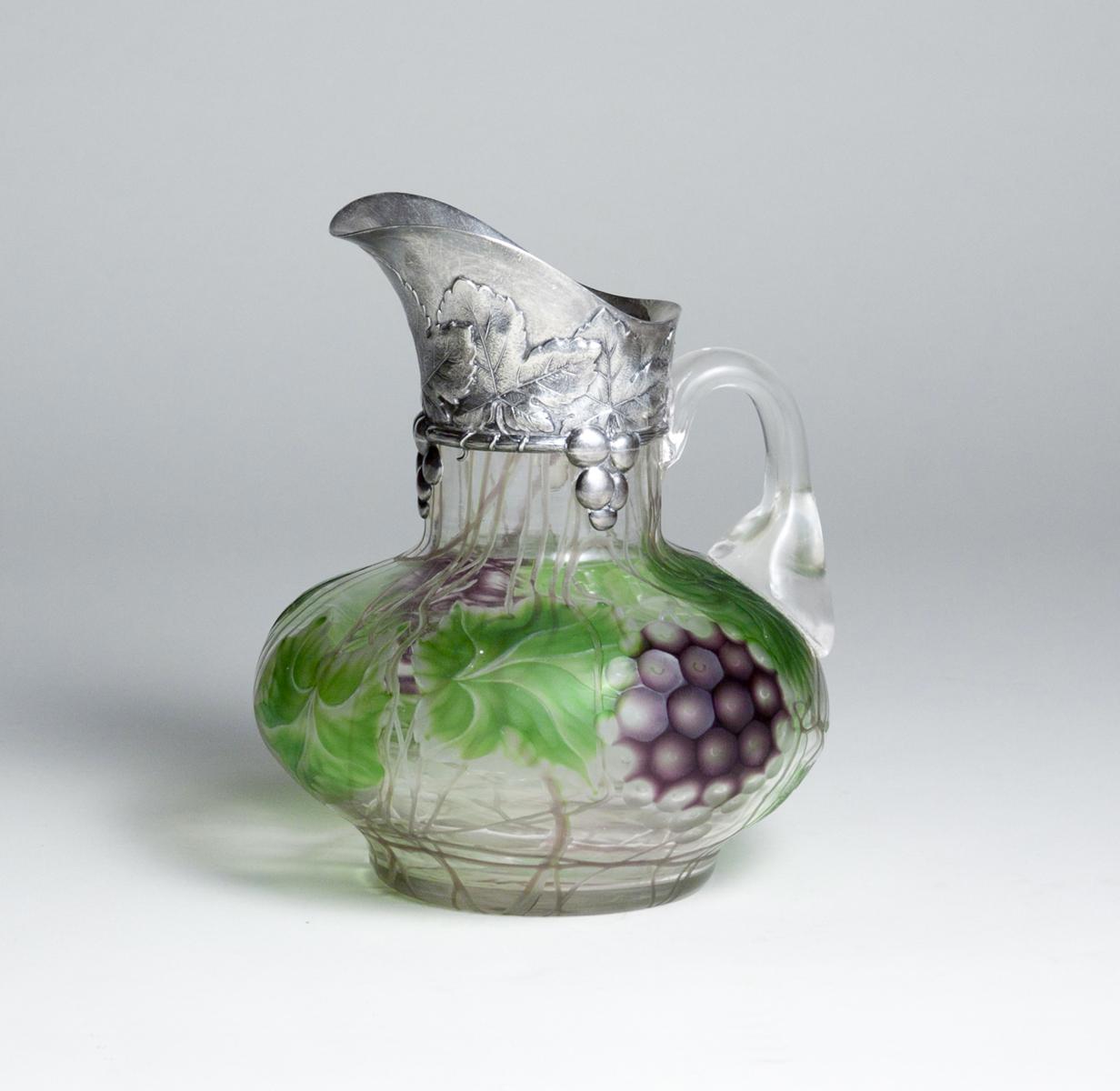 Tiffany Favrile Glass Rare Silver Mounted Pitcher 1