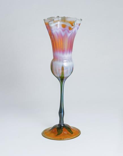 Tiffany Favrile Glass Early Ruffled Flower Form Vase 1