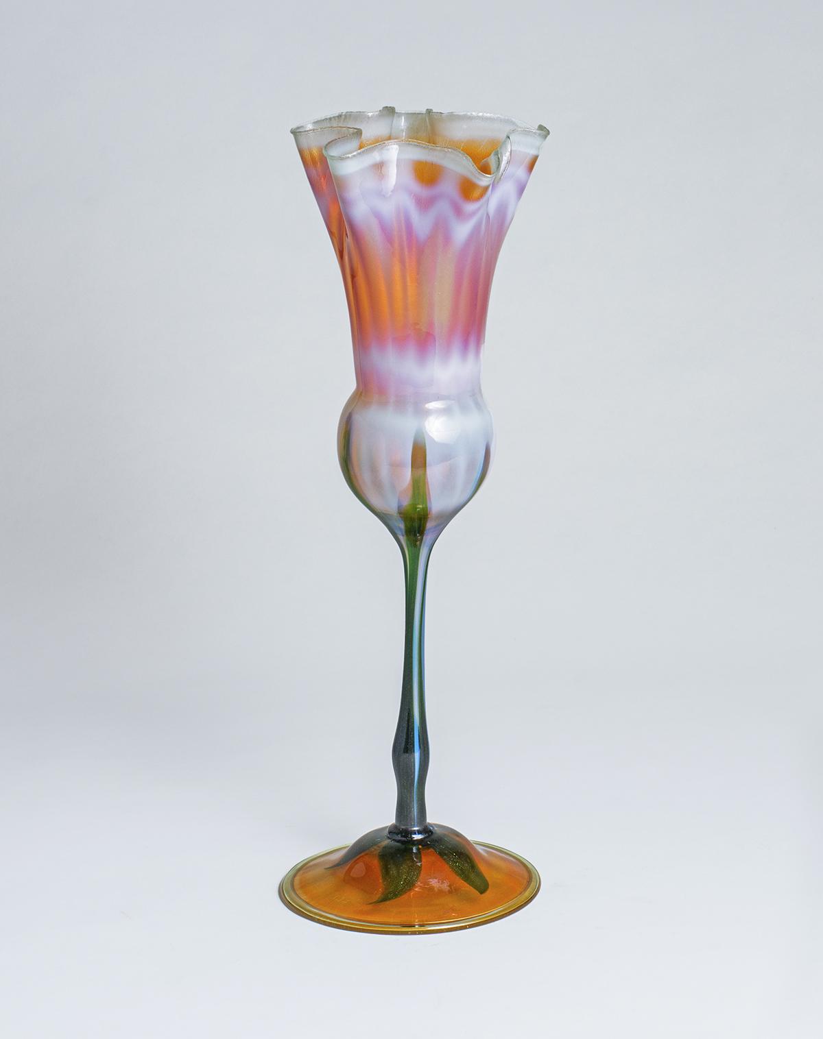 Tiffany Favrile Glass Early Ruffled Flower Form Vase 1