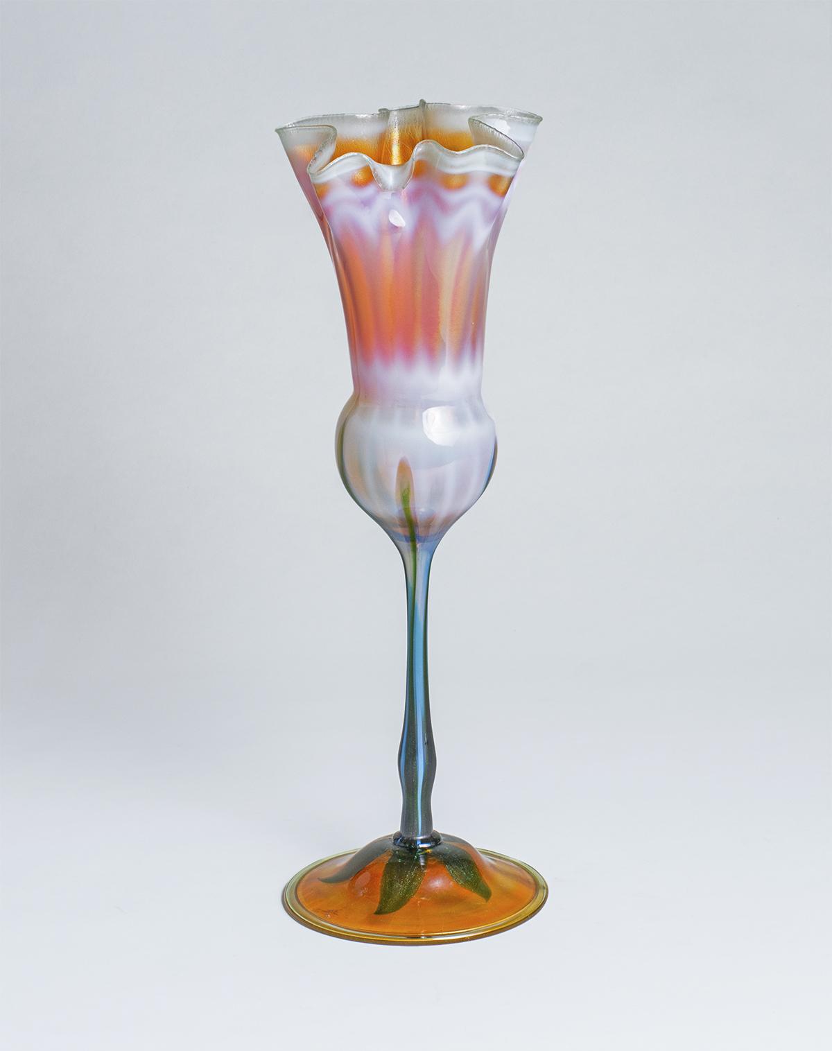 Tiffany Favrile Glass Early Ruffled Flower Form Vase 2