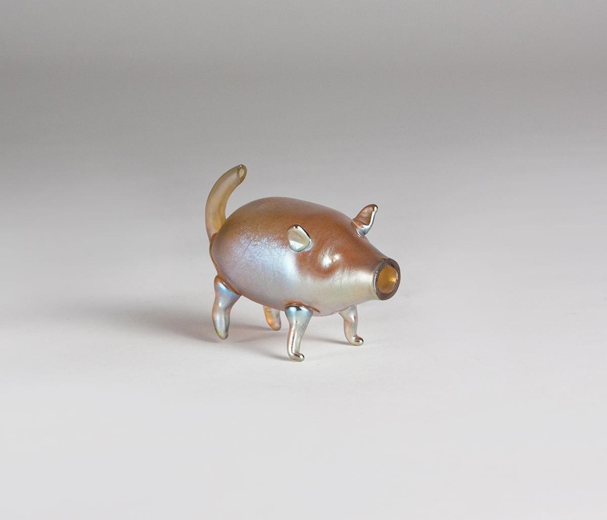 Tiffany Favrile Glass Pig Whimsy 1