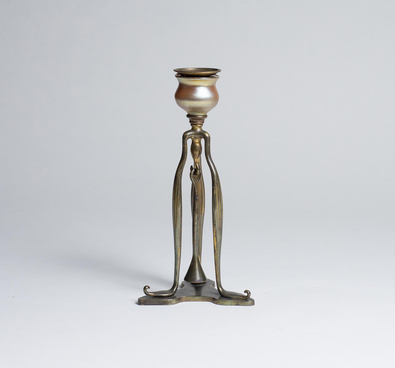 Tiffany Studios Candlestick with Favrile Glass Candle Cup 2