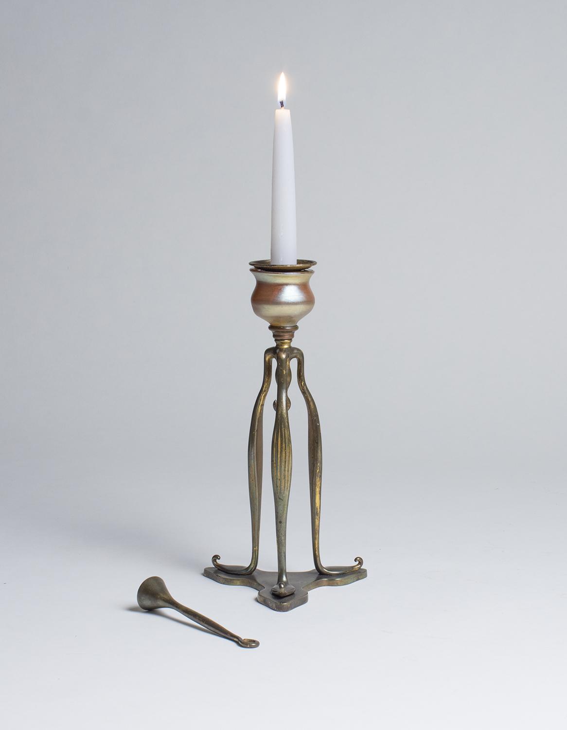 Tiffany Studios Candlestick with Favrile Glass Candle Cup 1