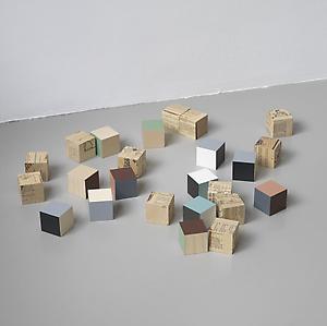 Ryan Gander
<i>A blood that runs against that kind of blood</i>, 2006
Twenty-four 5cm wooden cubes
60 x 43 cm