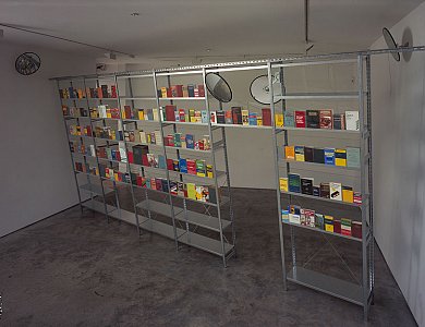 Richard Wentworth
<i>Mirror, Mirror, </i>2003
Galvanised steel, laminated glass and assorted dictionaries
Dimensions variable