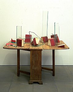 John Latham
<i>Table with the Law, </i>1988
Table with glass and ten books
75 x 33 x 76 cm