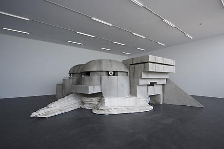 <i>Clamor</i> 2006
Plaster, Foam, Pigment, 1 Tuba, 1Trumpet, 2 Tombones, 1 Flute, 1 Drum Kit, Pre-recorded Sound, and Live Musicians
365" x 207" x 64
Installation view: Kunsthalle Zurich, Zurich
Photo: A. Burger