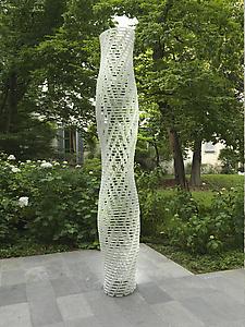 Shirazeh Houshiary
<i>White Shadow,</i> 2005
Aluminium bricks and steel cable
height 405 cm; ellipse 66 cm x 47 cm