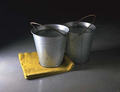 Richard Wentworth
<i>Unmatched Pair (Jerusalem),</i> 1986
Galvanised steel and linen
46 x 61 x 39 cm