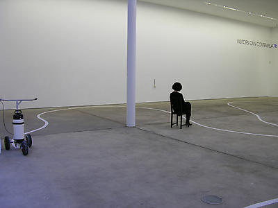 Ceal Floyer, <i> Taking a Line for a Walk,</i> 2008, Lawn marking paint, marking paint advice and marking paint on floor, Variable, Exhibition view at Kunst-Werke, Berlin