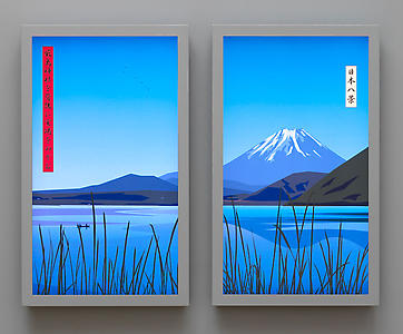 View of boats on lake Motosu below Mount Fuji from route 709, 2007
Computer film - Double 46" LCD screen - PC
110 x 144 x 12 cm