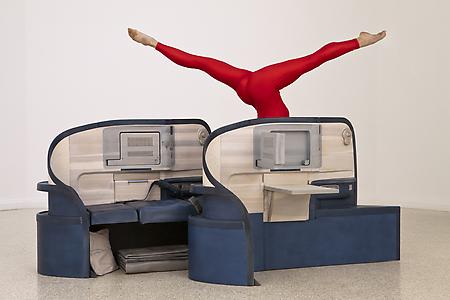 <i>Body in Flight (Delta)</i> 2011
Stained Wood, gymnasts (Sadie Wilhelmi, USA Gymnastics, depicted)
Installation view: “Gloria” US Pavilion, presented by the Indianapolis Museum of Art, 54th International Art Exhibition, La Bienal di Venezia
Photo: Andrew Bordwin