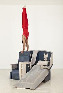 <i>Body in Flight (American)</i> 2011
Stained Wood, gymnasts (Dave Durante, 2007 US All-Around Gymnastics Champion, depicted)
Installation view: “Gloria” US Pavilion, presented by the Indianapolis Museum of Art, 54th International Art Exhibition, La Bienal di Venezia
Photo: Andrew Bordwin
