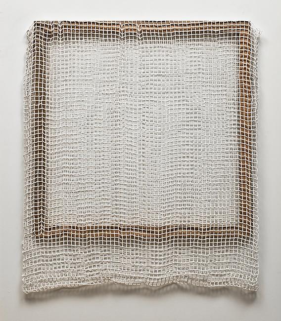 <i>Ghost (white)</i>, 2009-2011
glass beads, cotton, keviar, stretcher bar
42 1/2 x 37 x 2 inches