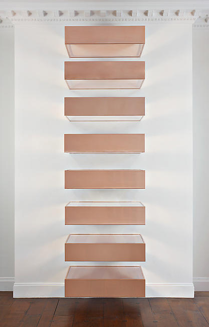 <i>Untitled (87-34 Bernstein)</I>
1987
ten copper and clear plexiglas units
10 units, each unite: 9 x 40 x 31 inches