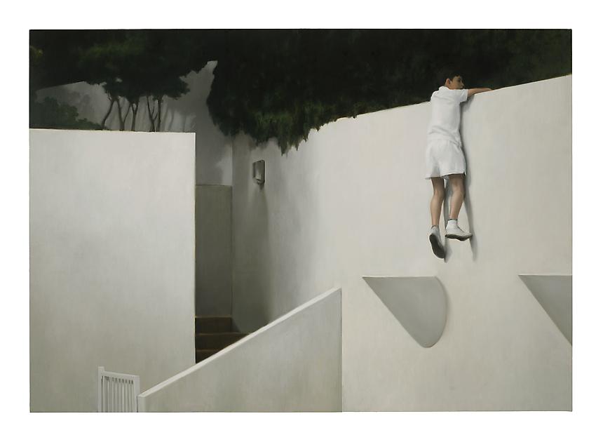 <i>Boy on Wall</i>, 2012<br>
Oil on linen<br>
111 x 158 inches (282 x 400 cm)<br>

Photo credit: Fredrik Nilsen