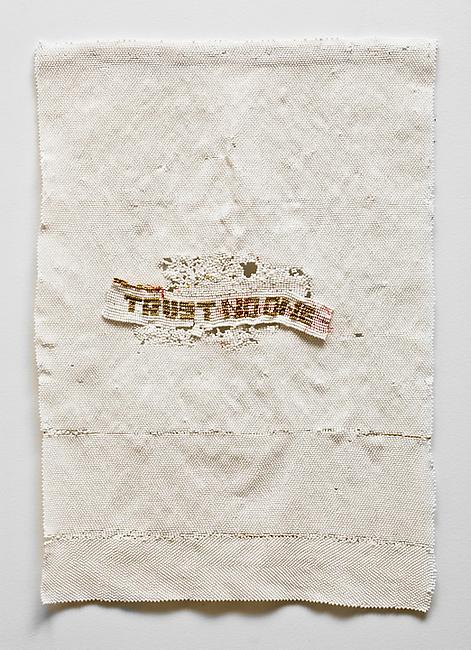 <i>Trust no one</i>, 2010-2011
glass beads, cotton
25 x 17 1/2 inches