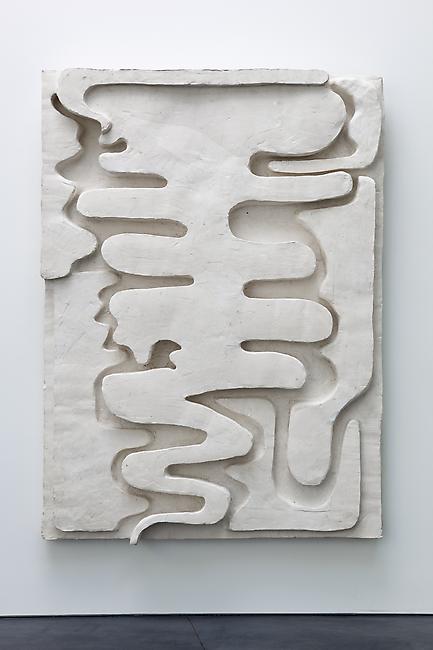 <i>Smoke/Sign I</i>, 2011
Tuf-Cal, hemp, iron rebar
68 x 50 x 6 1/2 inches
