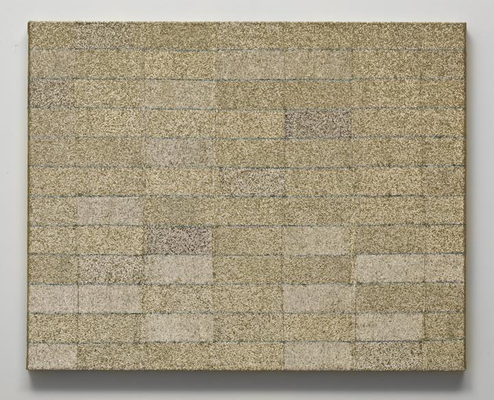 <i>Blue cloud cloth</i>, 2010-2011
glass beads, cotton, stretcher frame
32 x 40 1/4 inches