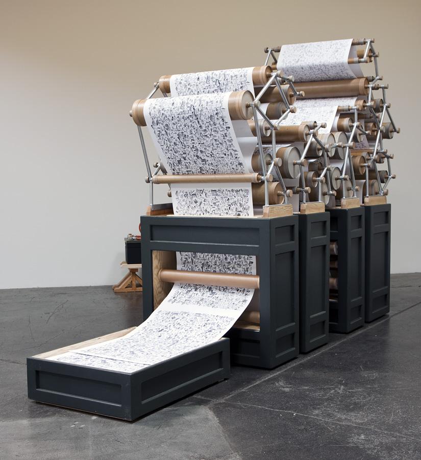 Publish or Perish, 2009 / pine ply, steel, aluminum, ink on paper and chipboard 
96 x 42 x 92 inches