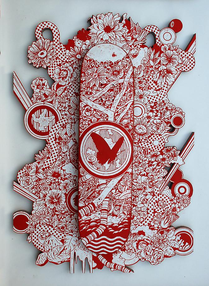 Aggression, 2011 / carved wood and enamel / 38.39 x 26.57 inches (97.5 x 67.5 cm)