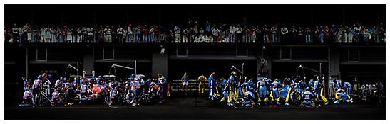 <i>F1 Boxenstopp III</i>
2007
C-print mounted on Plexiglas in artist's frame
74 x 200 inches; 188 x 508 cm