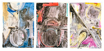 <i>Voice 2</i>
1982
Ink on plastic in three panels
Each panel: 35 1/8 x 23 7/8 inches; 90 x 61 cm