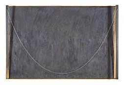<i>Catenary (Jacob's Ladder)</i>   
1999
Encaustic on canvas and wood with objects
38 x 57 1/4 x 5 1/4 inches; 97 x 145 x 13 cm
JOHJ.PA.20174
