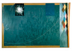 <i>Bridge  (JJ 367)</i>
1997
Oil on canvas with objects
78 x 118 x 8 inches; 198 x 300 x 20 cm