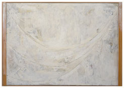 <i>Untitled (JJ 393)</i>
2003
Encaustic on canvas and wood with collage and objects
37 1/2 x 50 1/8 x 4 5/8 inches; 95 x 127 x 12 cm
