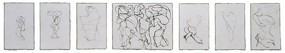 Brice Marden
<i>Third Folio</i>
2003-2005
Ink on paper, set of seven drawings
Sheet nos. 1, 2, 3, 5, 6, & 7: 
12 1/2 x 8 1/4 inches; 32 x 21 cm
Sheet no. 4: 
12 1/2 x 16 3/8 inches; 32 x 42 cm