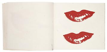 Andy Warhol
<i>Lips</i>
ca. 1975
Bound between marbleized paper covers
104 sheets
Silkscreen ink on paper
8 x 9 inches; 20.5 x 23 cm

The sketchbook consists of pages silkscreened with the lips of over 60 different portrait subjects.
