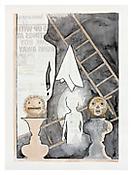 <i>Untitled</i>, 2010, India ink, walnut ink and newspaper transfer on paper, 34 1/2 x 25 3/4 inches; 88 x 65 cm