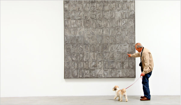 Viewer at Jasper Johns, <i>New Sculpture and Works on Paper</i>, from The New York Times. The article can be viewed <a href="http://www.nytimes.com/2011/05/20/arts/design/sculpture-exhibitions-in-high-relief-review.html?_r=1&scp=2&sq=jasper%20johns&st=cse">here.<http://www.nytimes.com/2011/05/20/arts/design/sculpture-exhibitions-in-high-relief-review.html?_r=1&scp=2&sq=jasper%20johns&st=cse/> </a>