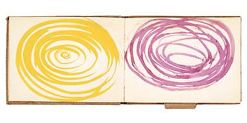 Louise Bourgeois
<i>Album à Dessin</i>
ca. 1950 - 1980
Bound between linen-covered boards with attached pencil loop
32 sheets
Ink, crayon, and graphite on paper
5 1/4 x 7 inches; 13.5 x 18 cm