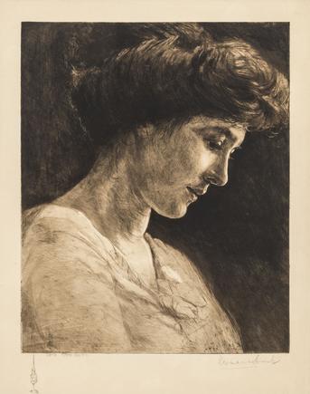 Hermann Struck 
Profile of a woman 
Etching
12.91 by 15.75 inches
(32.8 by 40 cm)
Framed: 20 x 24 inches
(Inv# HS3124.1)