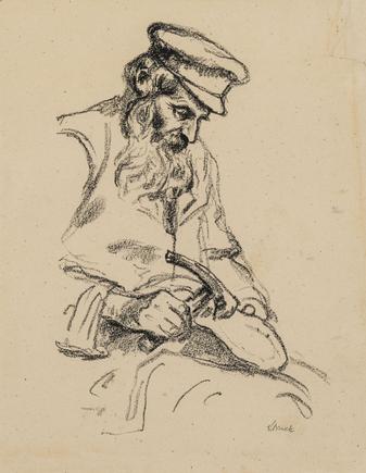 Hermann Struck
Jewish Cobbler, Kowno, c. 1916
Lithograph
6.61 by 8.46 inches
(16.8 by 21.5 cm)
Framed: 13 3/4 x 17 3/4 inches
(Inv# HS1432)
