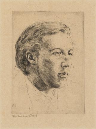 Hermann Struck 
Oscar Wilde, 1907
Etching
4.06 by 5.79 inches
(10.3 by 14.7 cm)
Framed: 10 3/4 x 12 3/4 inches
Edition of 100
(Inv# HS2526.1)