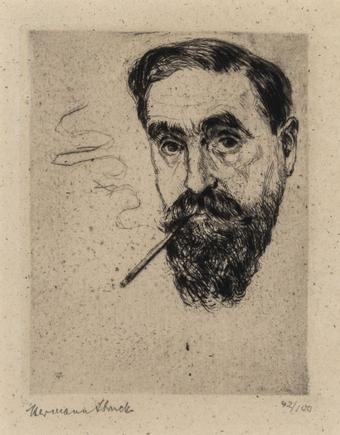 Hermann Struck 
Self Portrait, 1928
Etching
2.95 by 3.82 inches
(7.5 by 9.7 cm)
Framed: 11 1/2 x 12 1/2 inches
Edition 42 of 100
(Inv# HS1634.2)
