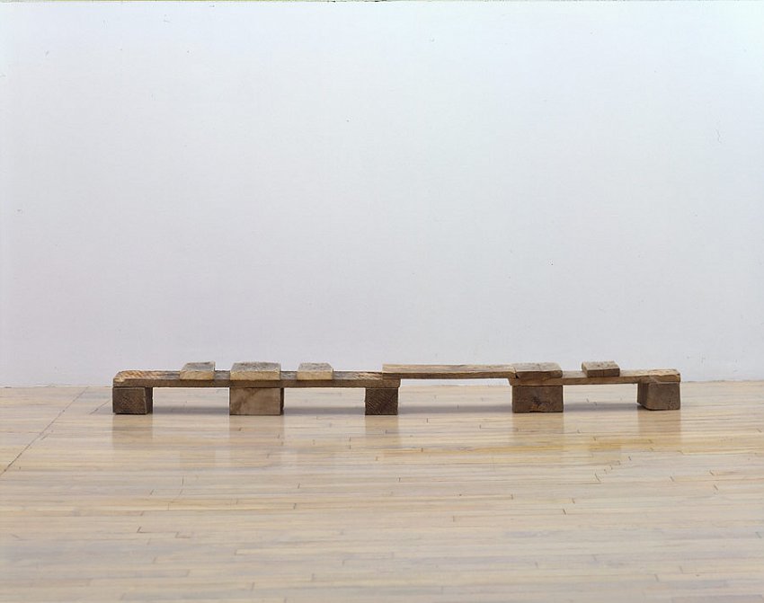 Helen Mirra<br />Bartók<br />	2006<br />	pallet wood<br />	4 5/8 x 62 7/16 x 6 1/8 inches<br />	 (13 x 159 x 16cm)<br />