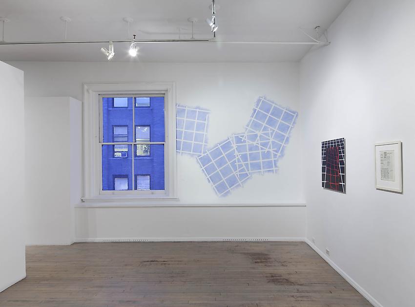 Mel Bochner<br />Superimposed Grids<br />1968<br />blue powder pigment on wall<br />dimensions variable<br />PF2190<br />