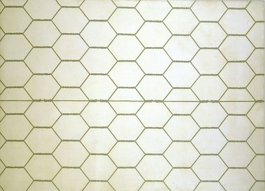 Alex Hay<br />Chicken Wire<br />1963<br />spray acrylic and stencil on linen<br />44 x 60 ½ inches (111.8 x 153.7 cm)<br />