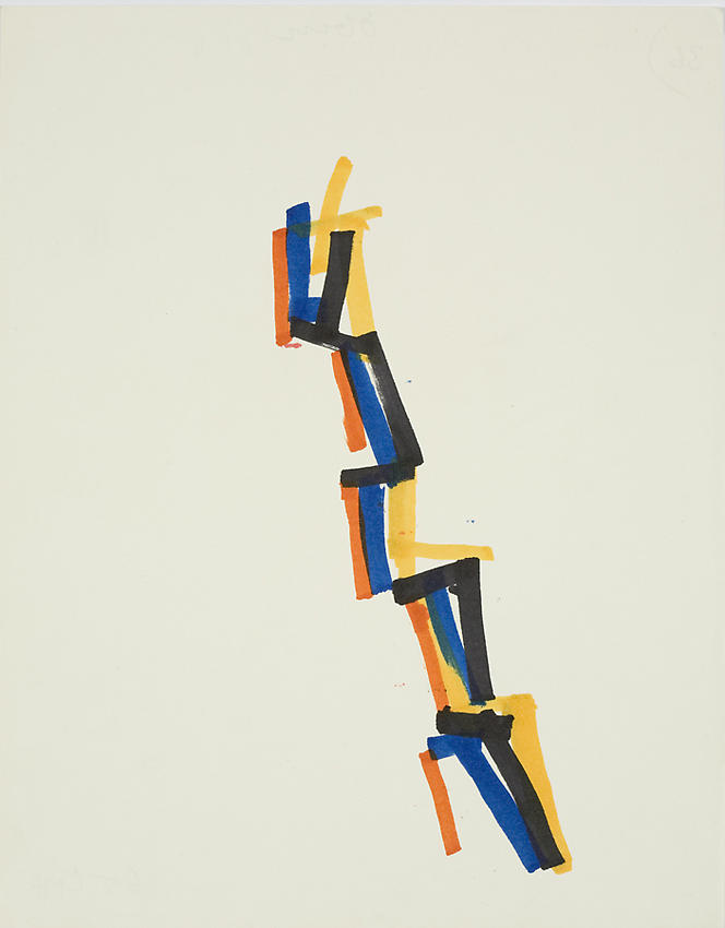 Charlotte Posenenske<br />Streifenbild (Striped Picture), 1965<br />plakapaint on paper<br />10 1/2 x 8 1/4 inches<br />