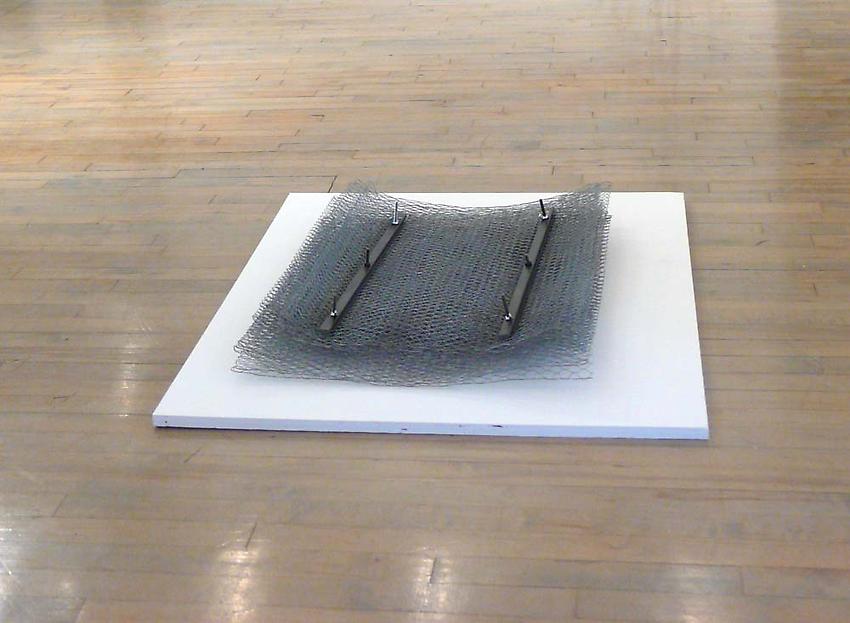 Richard Wentworth<br />Hobsbawm’s Choice<br />2010<br />chicken wire, atlas and steel<br />3 3/4 x 29 1/2 x 22 1/2 inches<br />(9.5 x 75 x 57 cm)<br />