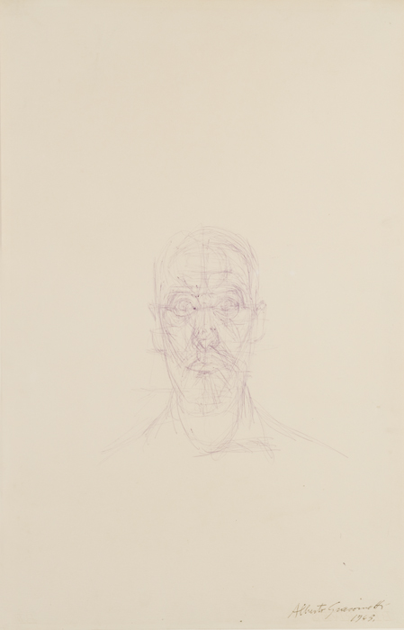 Alberto Giacometti<br />Portrait de Louis Chavignier<br />c. 1963<br />ballpoint pen on paper<br />19 7/8 x 12 7/8 inches (50.4 x 32.7 cm)<br />