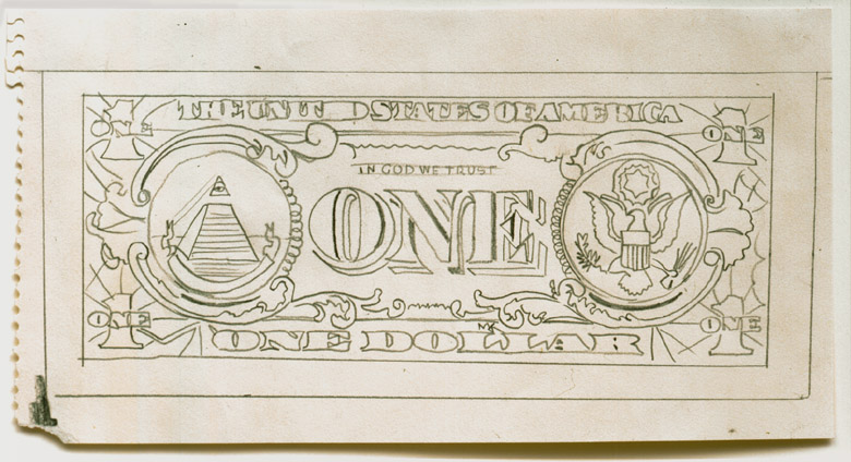 Andy Warhol<br />Dollar Bill<br />1964<br />graphite on paper<br />5 3/8 x 10 1/4 inches (13.65 x 26 cm)<br />