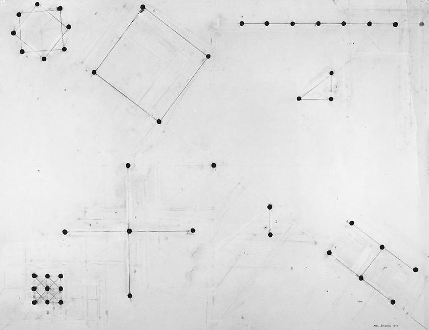 Mel Bochner<br />Rules of Inference<br />1973<br />charcoal and gouache on paper<br />38 x 50 inches (96.5 x 127 cm)<br />