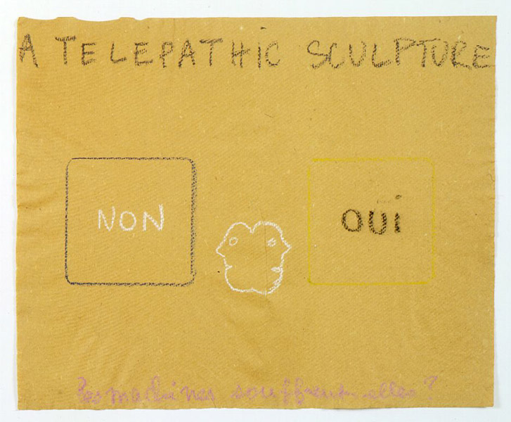 Robert Filliou<br />Telepathic Sculpture<br />c. 1975<br />pastel on paper<br />14 9/16 x 17 3/4 inches (37 x 45 cm)<br />